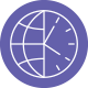 Icon representing a near 24‑hour workflow across UK and New Zealand time zones